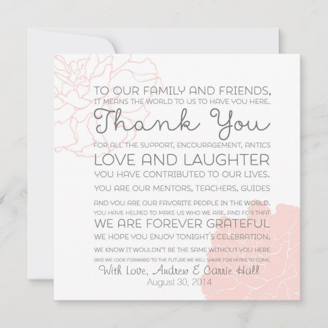 Carte De Remerciements Marque-Place de Mariage Message de Remerciement (Devant)