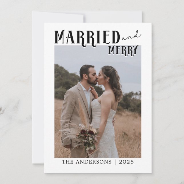 Carte De Remerciements Married and Merry Christmas  Newlyweds Holiday (Devant)