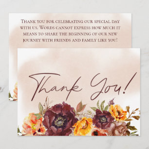 Carte De Remerciements Marsala Argile & Bouquet Jaune Mariage