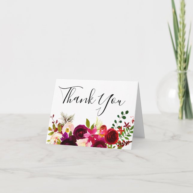 Carte De Remerciements Marsala de Bourgogne Floral Boho Printemps Mariage (Devant)
