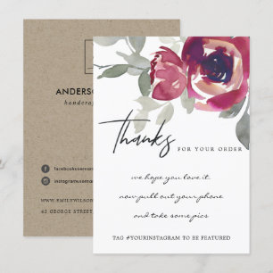 CARTE DE REMERCIEMENTS MARSALA RED ROSE FLORAL ENTREPRISE LOGO
