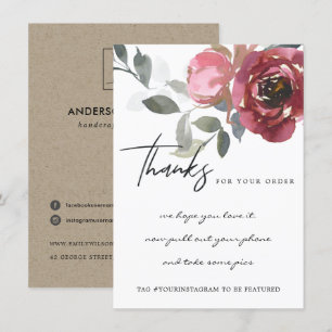 CARTE DE REMERCIEMENTS MARSALA RED ROSE FLORAL ENTREPRISE LOGO