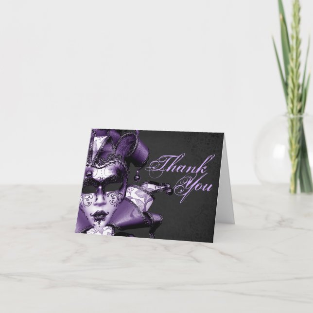 Carte De Remerciements Mascarade pourpre de mardi gras (Devant)