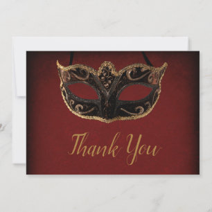 Carte de remerciements mascarade rouge et or