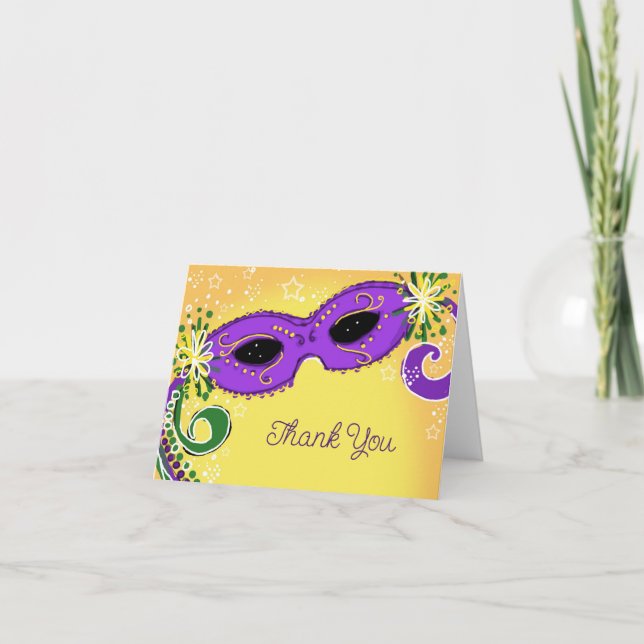 Carte De Remerciements Mascarade violet Masque jaune Masque étoiles (Devant)