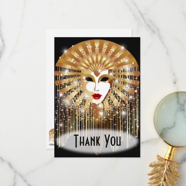 Carte De Remerciements Mask de la Fête du Venice Carnival (Devant/Arrière en situation)