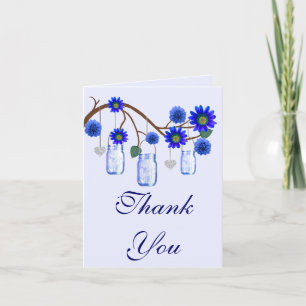 Carte de remerciements Mason Jars aux fleurs bleue