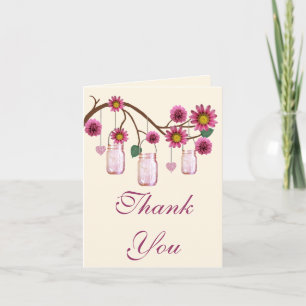 Carte de remerciements Mason Jars aux fleurs roses