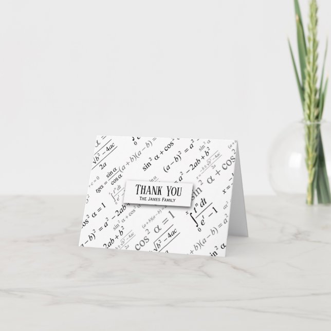 Carte De Remerciements Mathématiques d'algèbre noir blanc Texte personnal (Devant)