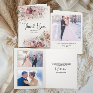 Carte De Remerciements Mauve Blush Floral Mariage 3 Photo