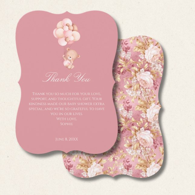 Carte De Remerciements Mauve Pink, Florals Baby Shower (Créateur téléchargé)