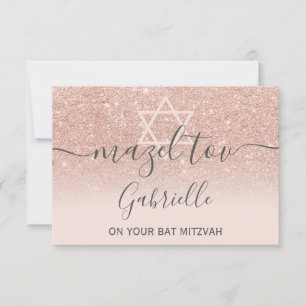 Carte De Remerciements Mazel Tov rose gold pailleté rose Bat Mitzvah
