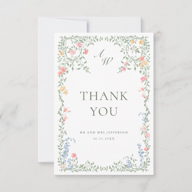 Carte De Remerciements Meadow Pastel Français Rose Floral Mariage (Devant)