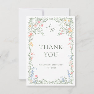 Carte De Remerciements Meadow Pastel Français Rose Floral Mariage