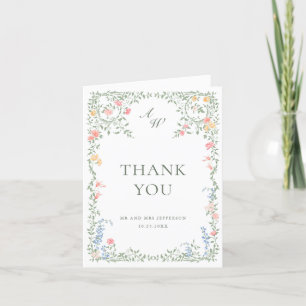 Carte De Remerciements Meadow Pastel Français Rose Floral Mariage
