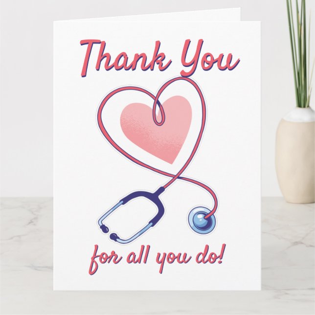 Carte De Remerciements Médecin Coeur Médicale Stéthoscope Infirmière (Devant)