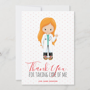 Carte De Remerciements Médecin Gingembre Femme médecin Écriture rouge poi