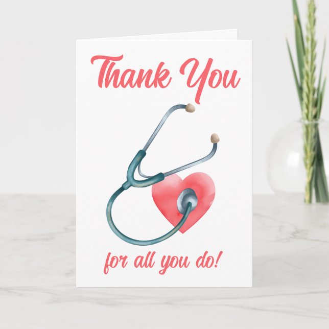 Carte De Remerciements Médecin Médicale Stéthoscope du coeur infirmière R (Devant)
