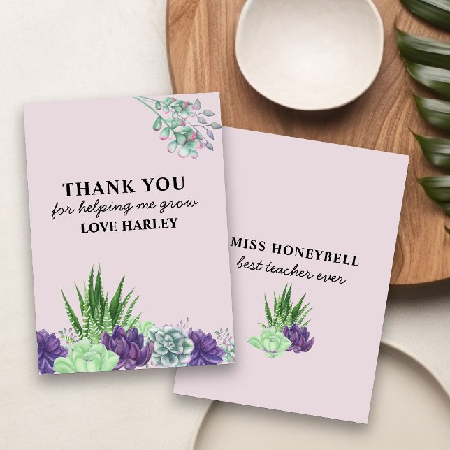Carte De Remerciements Meilleur Enseignant Toujours Aquarelle Succulents (Thank you for helping me grow card for teacher)