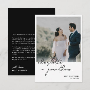 Carte De Remerciements Meilleur Jour Jamais Photo Calligraphie Mariage no