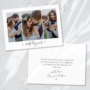 Carte De Remerciements Meilleur jour jamais Script Triptyque Photo Mariag