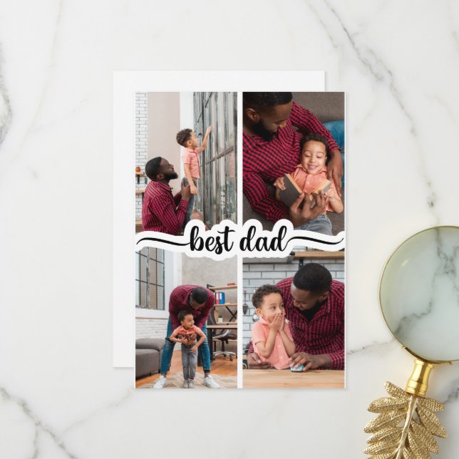 Carte De Remerciements Meilleur papa personnalisé 4 photo Collage (Devant/Arrière en situation)