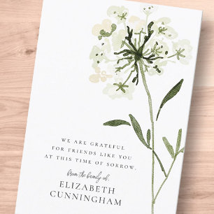 Carte De Remerciements Mémorial Aquarelle Fleur Botaniques Élégant Chic