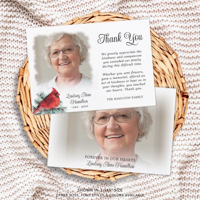 Carte De Remerciements Mémorial Cardinal Rouge À feuillage persistant 2 P (Créateur téléchargé)