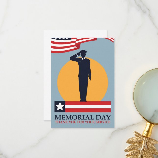 Carte De Remerciements Memorial Day, drapeau des États-Unis (Devant/Arrière en situation)