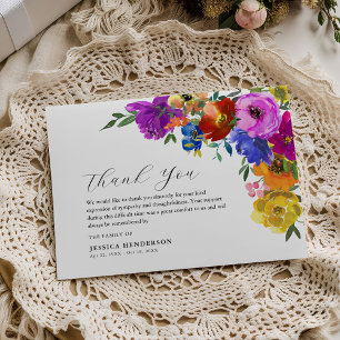 Carte De Remerciements Mémorial des funérailles florales brillantes et au