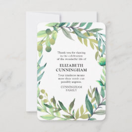 Carte De Remerciements Mémorial du Foliage d'aquarelle moderne