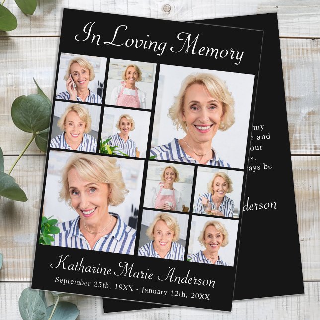 Carte De Remerciements Memorial Elegant 6 Photo Collage Sympathy Funeral (Créateur téléchargé)