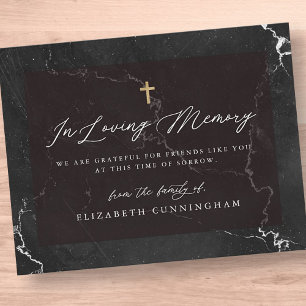 Carte De Remerciements Mémorial Elégant noir et blanc Simple Faux Cross