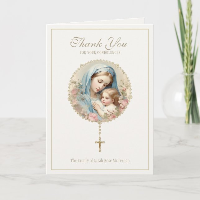 Carte De Remerciements Mémorial funéraire catholique Mère Marie Jésus Flo (Devant)