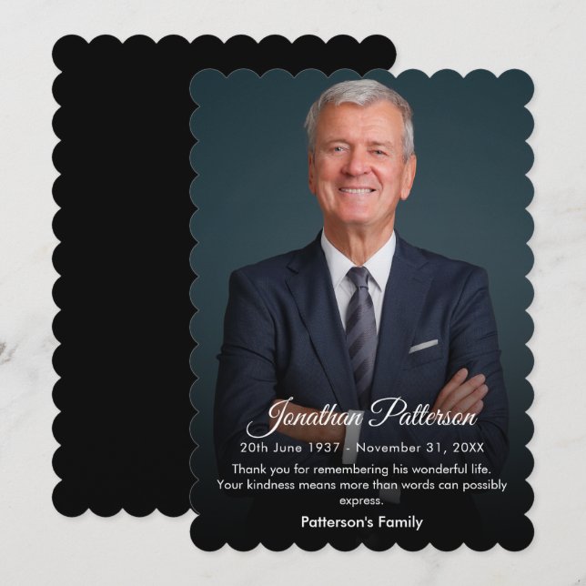 Carte De Remerciements Mémorial funéraire | Célébration de la sympathie d (Devant / Derrière)