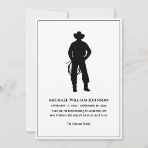 Carte De Remerciements Mémorial funéraire noir et blanc Cowboy Lasso