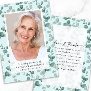 Carte De Remerciements Mémorial funéraire photo Eucalyptus