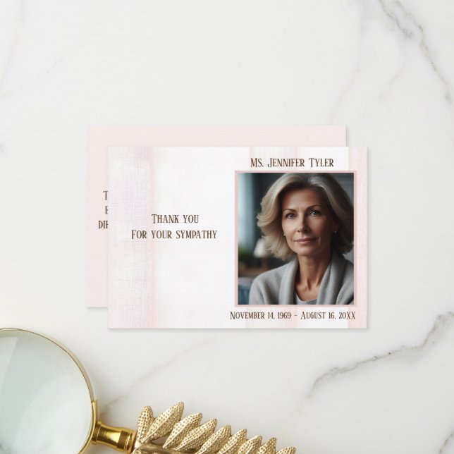Carte De Remerciements Mémorial funéraire rose de la famille (Devant/Arrière en situation)