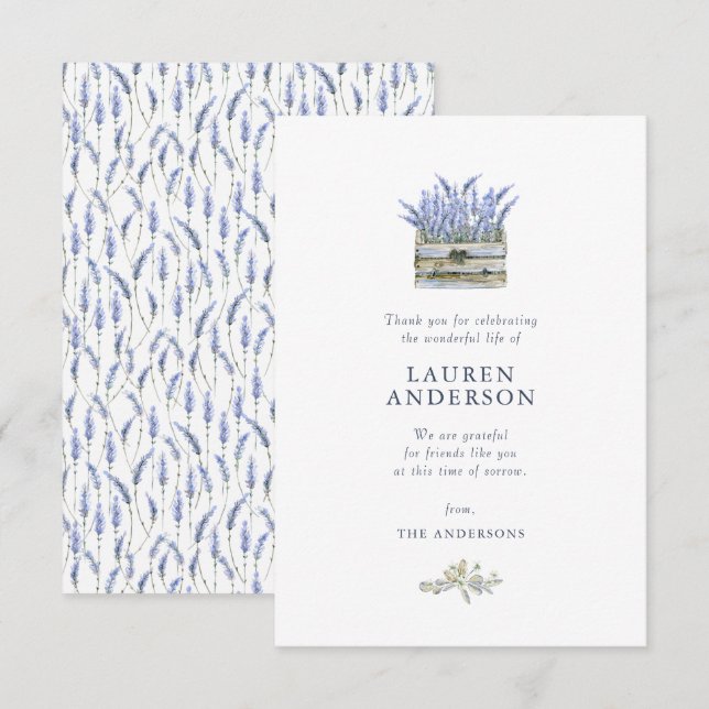 Carte De Remerciements Memorial Funeral Country Rustic Lavender Florals (Devant / Derrière)