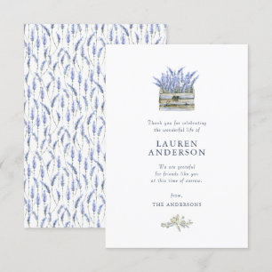 Carte De Remerciements Memorial Funeral Country Rustic Lavender Florals