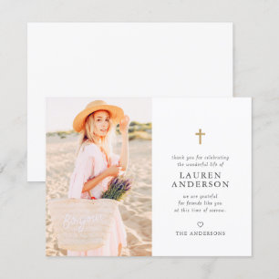 Carte De Remerciements Memorial Funeral Modern Simple Chic Gold Cross
