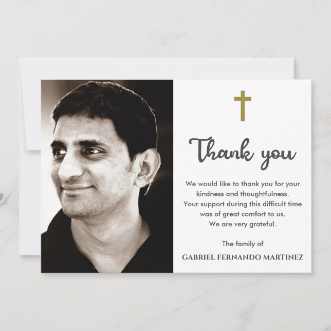 Carte De Remerciements Memorial Funeral Photo Religieux Christian Cross (Devant)