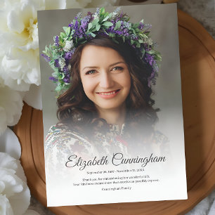 Carte De Remerciements Memorial Funeral Simple Modern Classic Photo