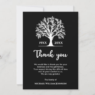 Carte De Remerciements Memorial Funeral Tree of Life Noir Et Blanc
