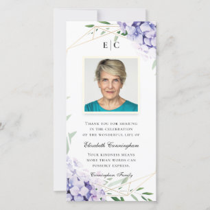 Carte De Remerciements Mémorial géométrique floral de Hydrangea Lilac