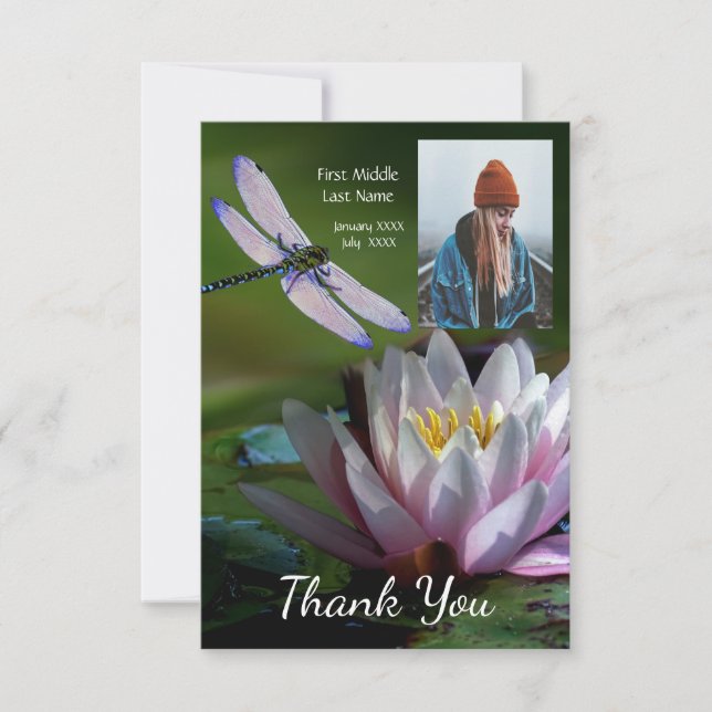 Carte De Remerciements Memorial Keepsaké Memorial Dragonfly Lotus Flower (Devant)