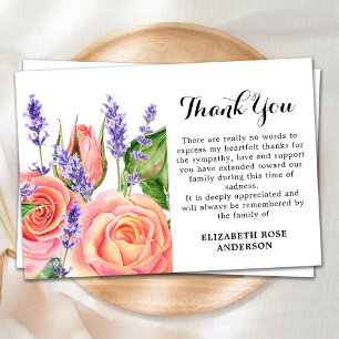 Carte De Remerciements Memorial Lavender Peach Roses Sympathy Funérailles