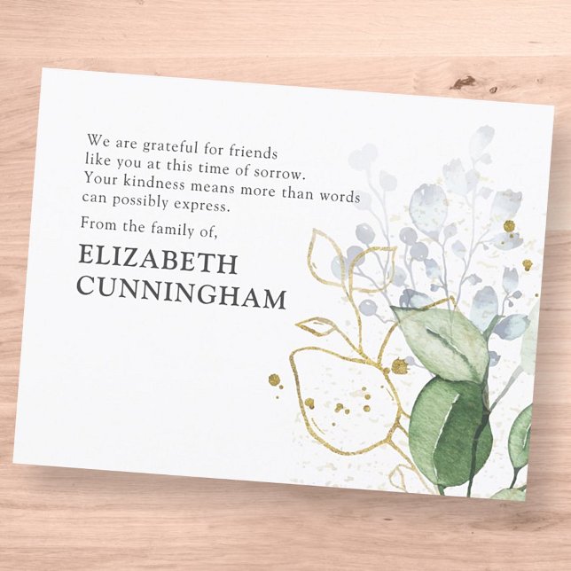 Carte De Remerciements Mémorial Moderne Aquarelle Verdure (Créateur téléchargé)