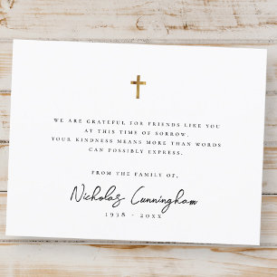 Carte De Remerciements Mémorial Moderne Simple Elegant Gold Cross