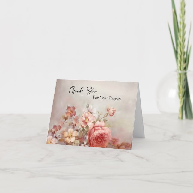 Carte De Remerciements Mémorial orthodoxe des Fleurs roses et crème (Devant)